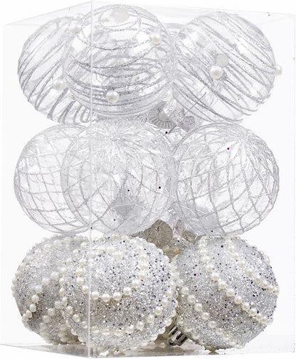 Shatterproof Clear Large Plastic Christmas Tree Decorations - Set of 12