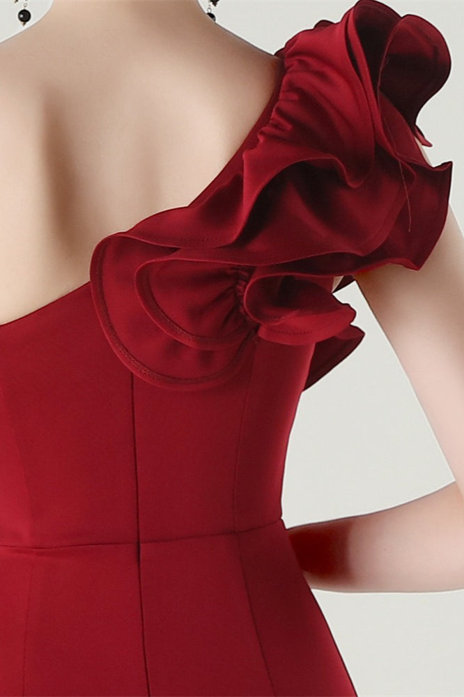 Ruffled Floral One Shoulder Satin Party Dress