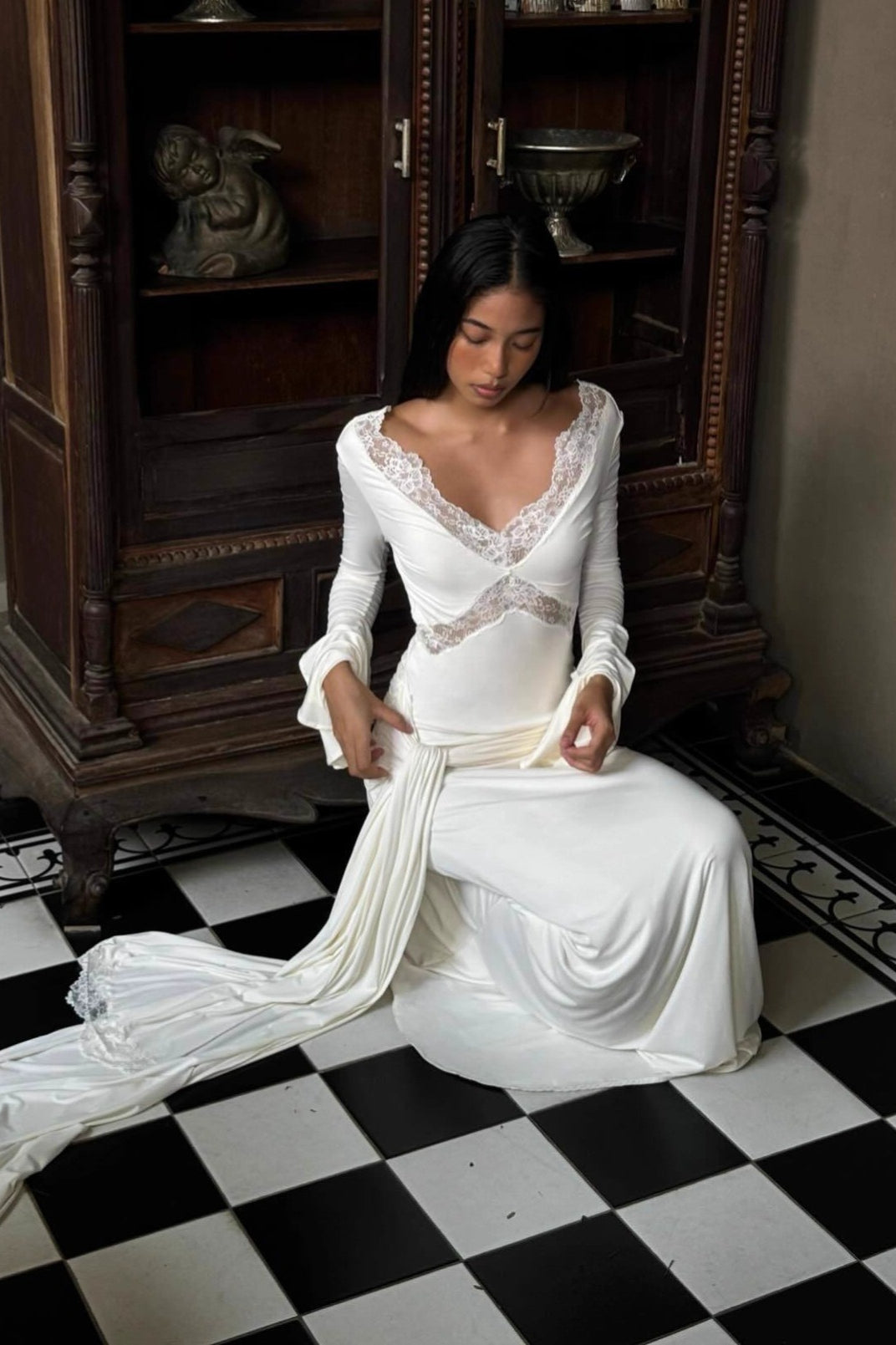 Lace Bodycon Flare Sleeve Maxi Dress PrincessAce Lace Bodycon Flare Sleeve Maxi Dress PrincessAce