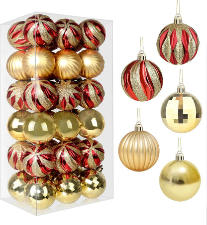 Christmas Ball Ornaments - 36 PCS - Shatterproof - Red, Green, Gold - Holiday Wedding Party Decoration