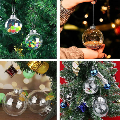 Christmas Clear Ornament Balls - Fillable Plastic Decorative Ball - DIY Transparent Decorations - 3.15 Inch/80mm - Pack of 10