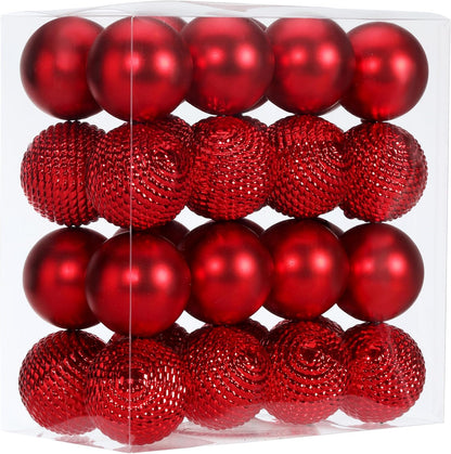 Shatterproof Red Christmas Ball Ornaments - Set of 32 Pieces for Xmas Tree