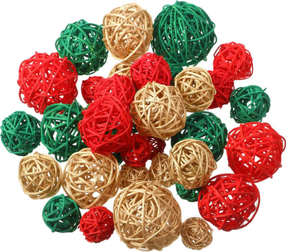 Wicker Rattan Decorative Balls Centerpiece Fillers for Fall Halloween Craft, Wedding Party, Potpourri Decor - 4 Sizes, Red/Green/Gold