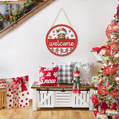 Gingerbread Christmas Front Door Wreath Sign - 3D Wooden Welcome Decoration