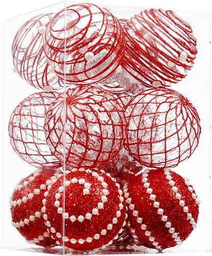 Shatterproof Clear Large Plastic Christmas Tree Decorations - Set of 12