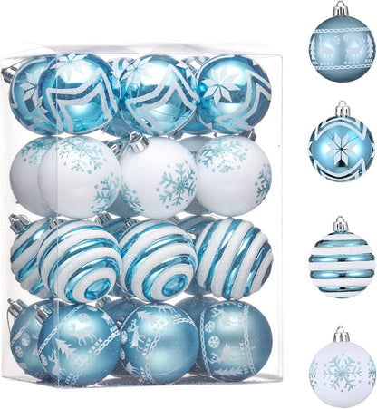 Shatterproof Red and White Christmas Ball Ornaments Set - 24ct