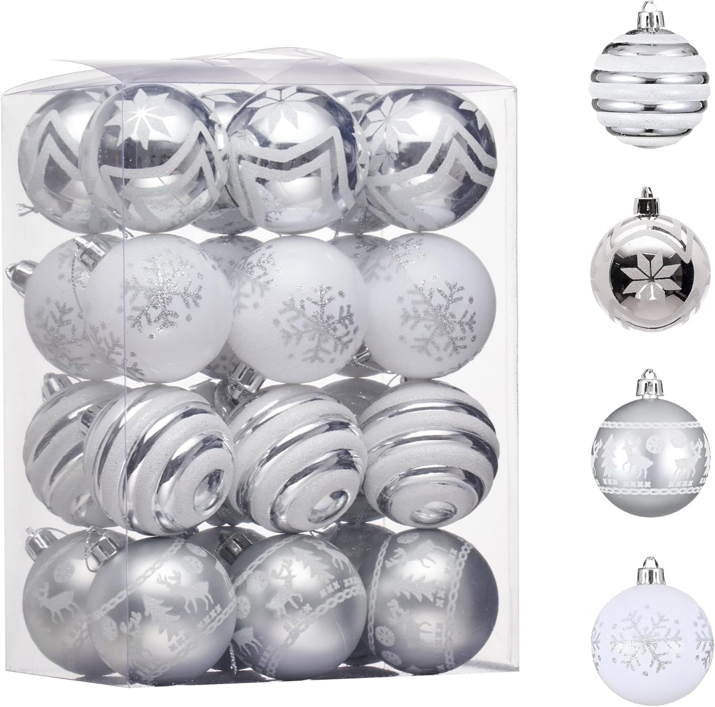 Shatterproof Red and White Christmas Ball Ornaments Set - 24ct