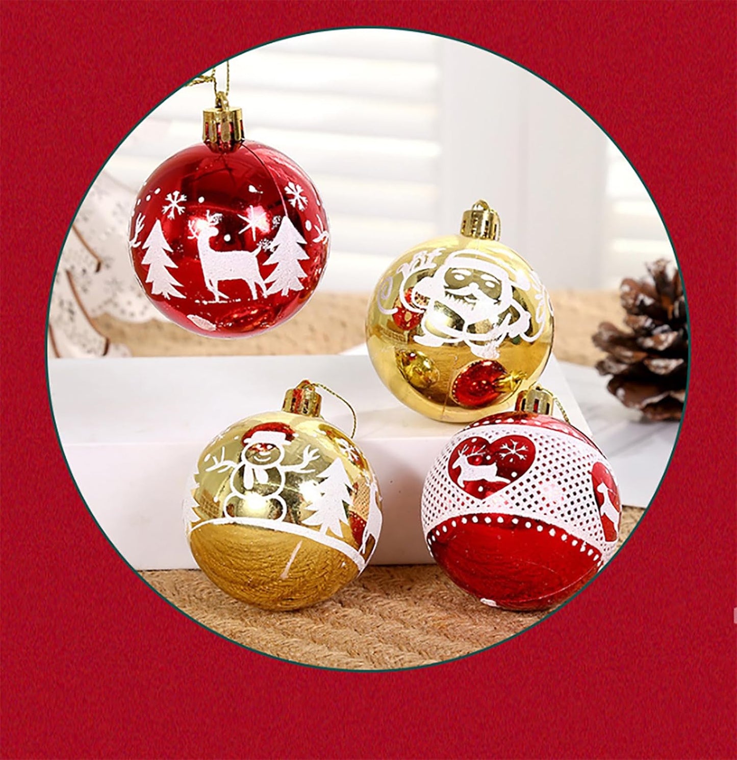 Shatterproof Red Gold Christmas Ornaments - Set of 30