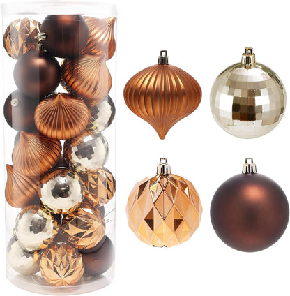 Shatterproof Glittering Brown Gold Christmas Balls Ornaments Set - 28pc