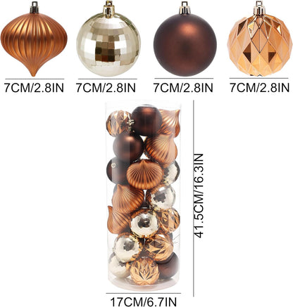 Shatterproof Glittering Brown Gold Christmas Balls Ornaments Set - 28pc