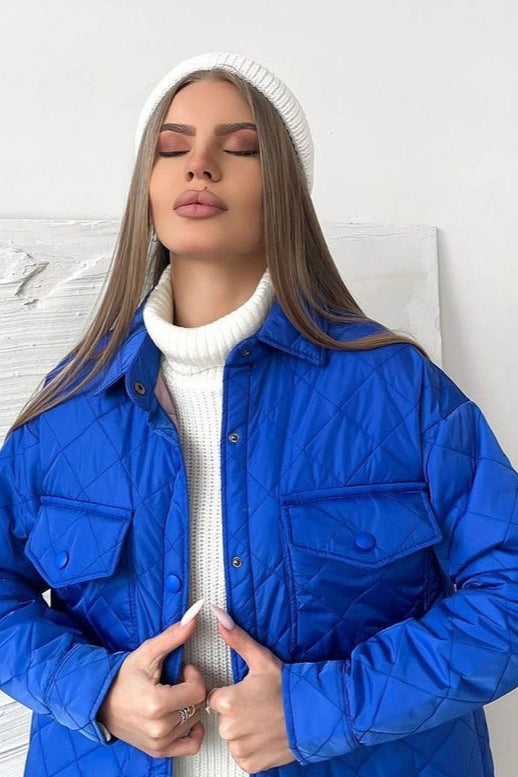 Oversized Longline Diamond Quilted Puffer Jacket S / Blue