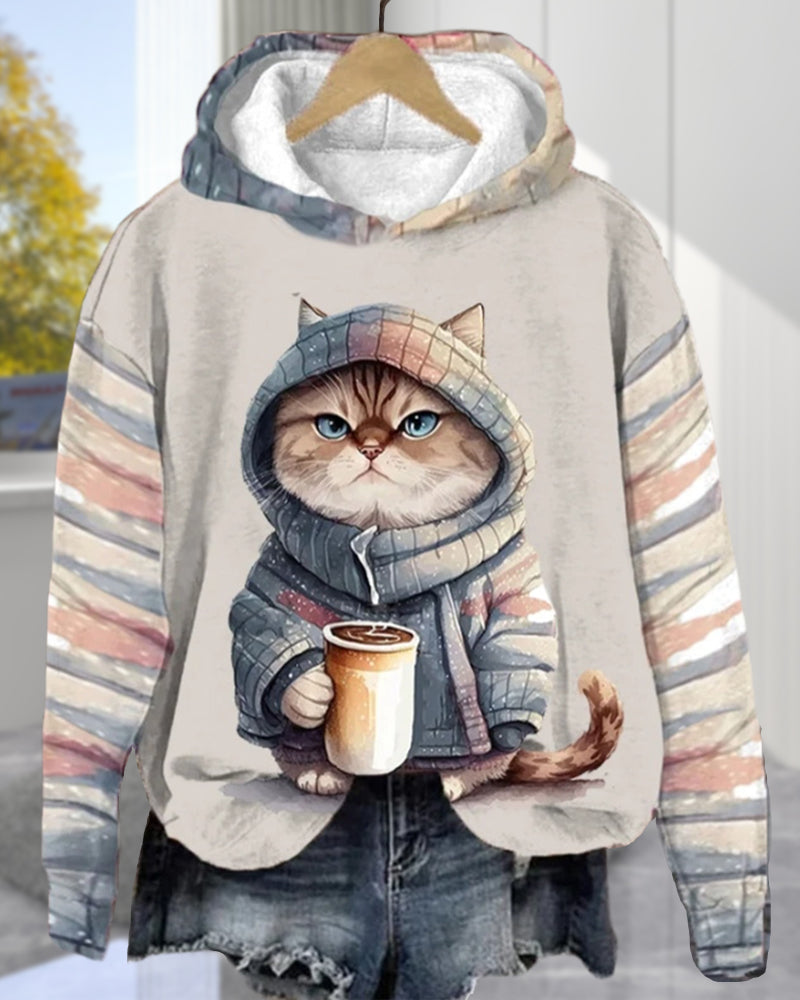 with Long-sleeved hoodie cat pattern