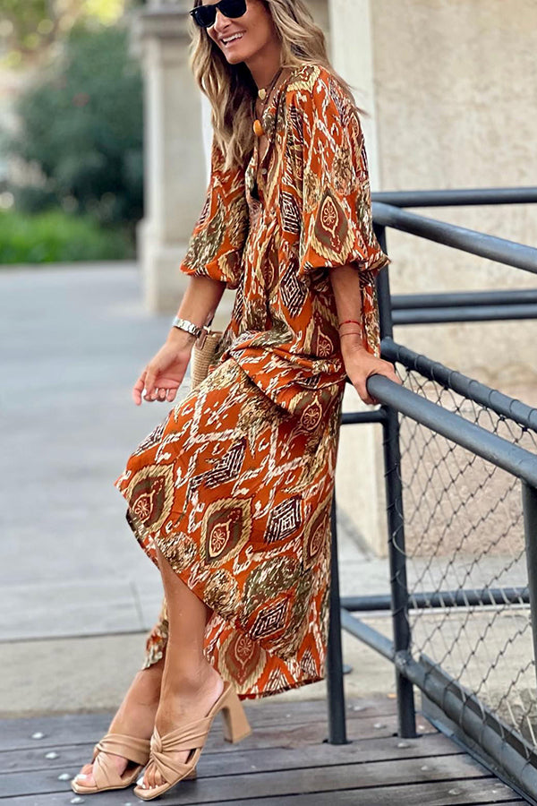 Print Drape Graceful Maxi Dress