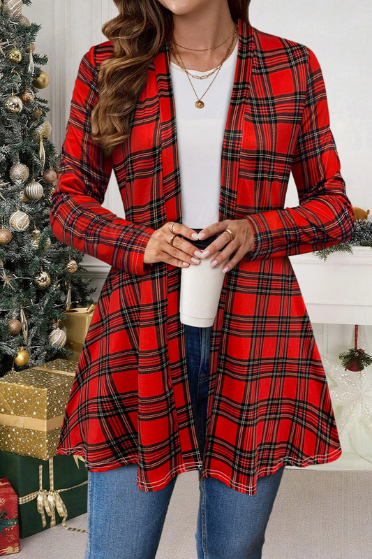 Red Plaid Open Front Outerwear