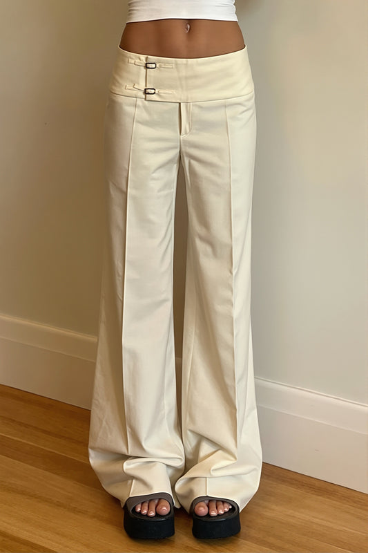 Double Button Low Rise Wide Leg Pants