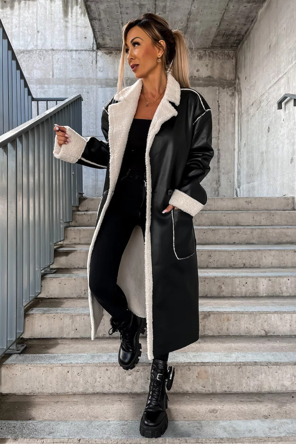 Leather Thickened Trench-Inspired Relaxed Tie Waist Overcoat