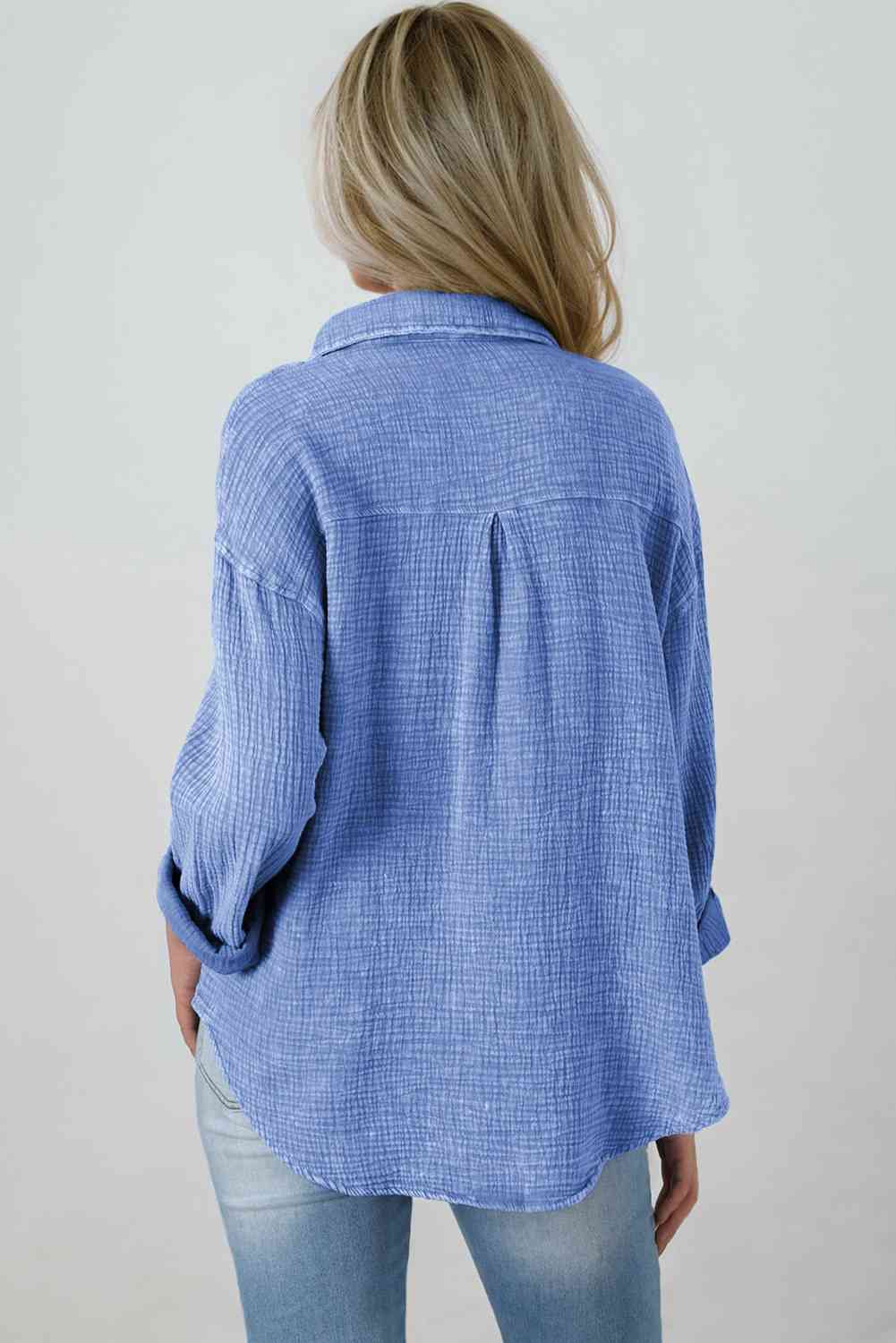Blouse Textured With Buttons Clothes