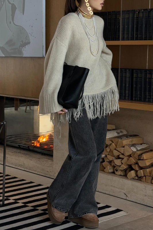 Fringe Loose Knit Pullover Blouse