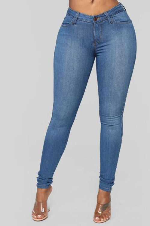 High Waist White Skinny Jeans Blue / S