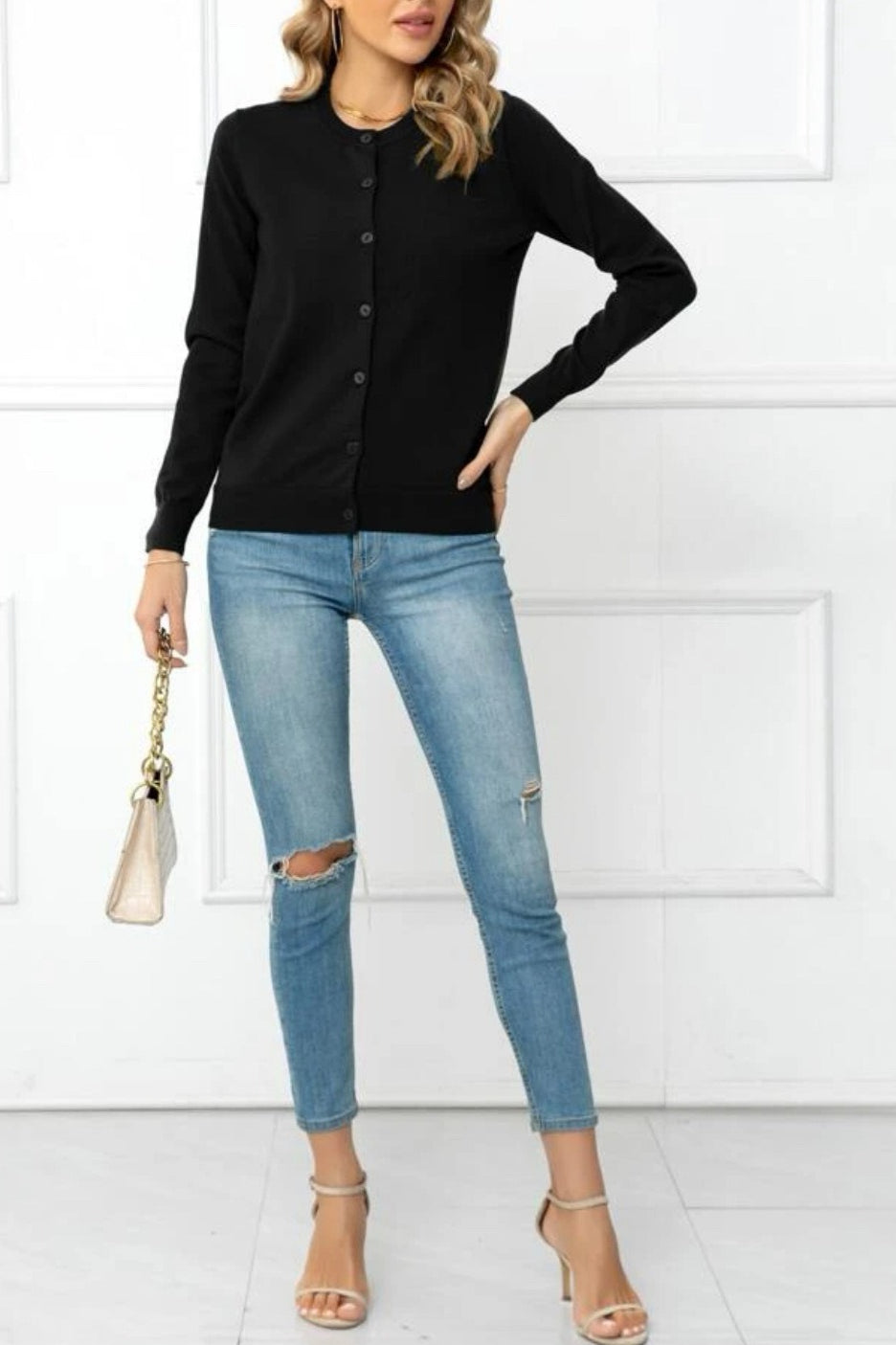 Solid Color Knit Cardigan