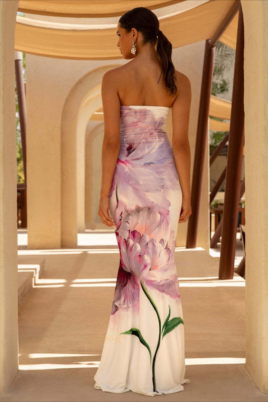 Sexy Bandeau Mermaid Floral Print Maxi Dress