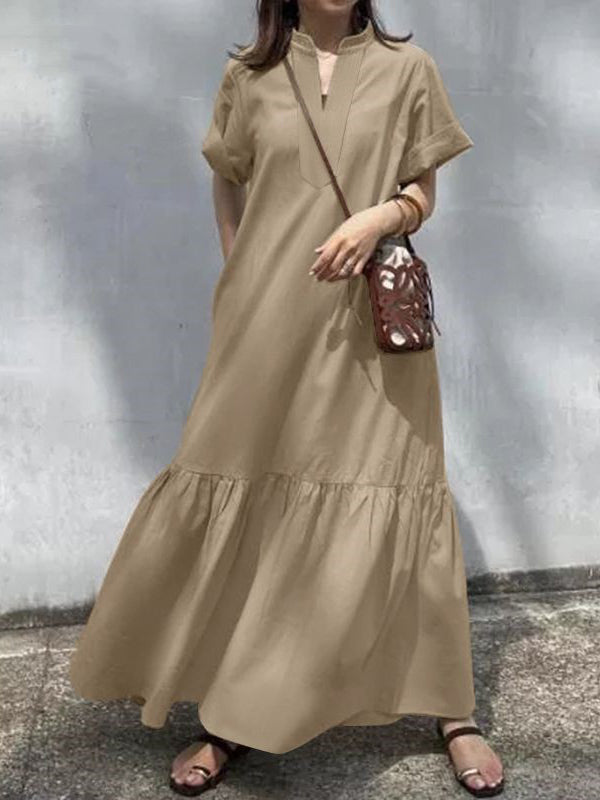 A-Line Loose Solid Color Modern Split-Joint Round-Neck Maxi Dresses