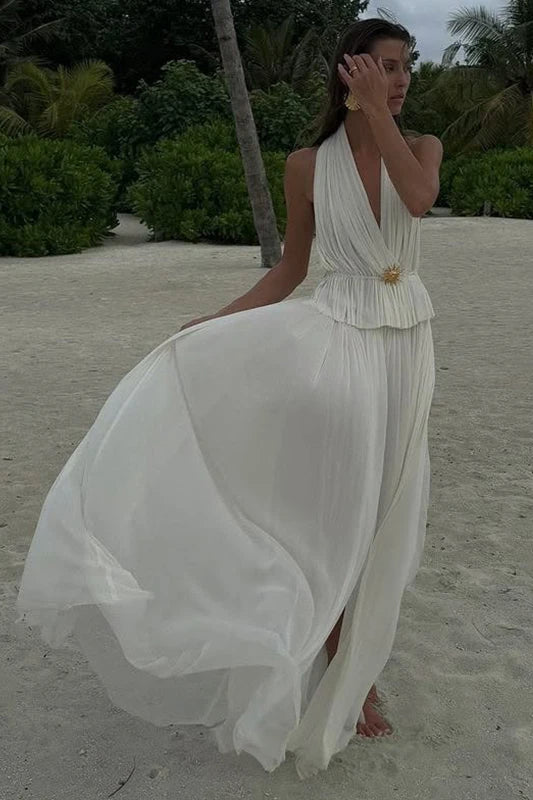 Pleated Halter Top Boho Dress