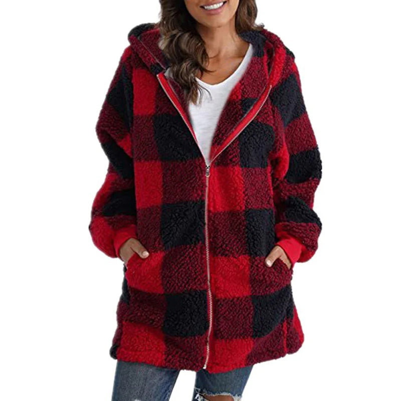 Casual Plaid Coat Red best Best Sellings cardigan cardigans clothes Plus Size Sale tops Topseller