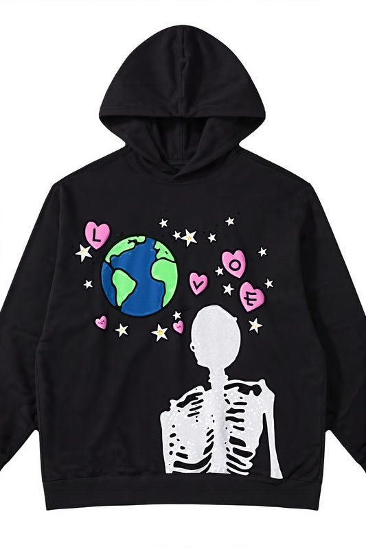 Heart Skull Graphic Pullover Hoodie