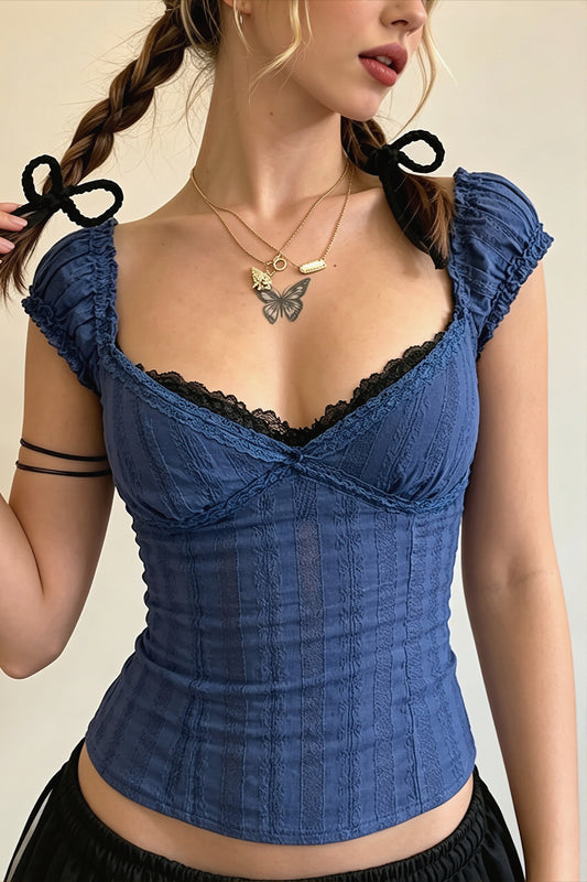 Lace Trim Corset Style Blouse