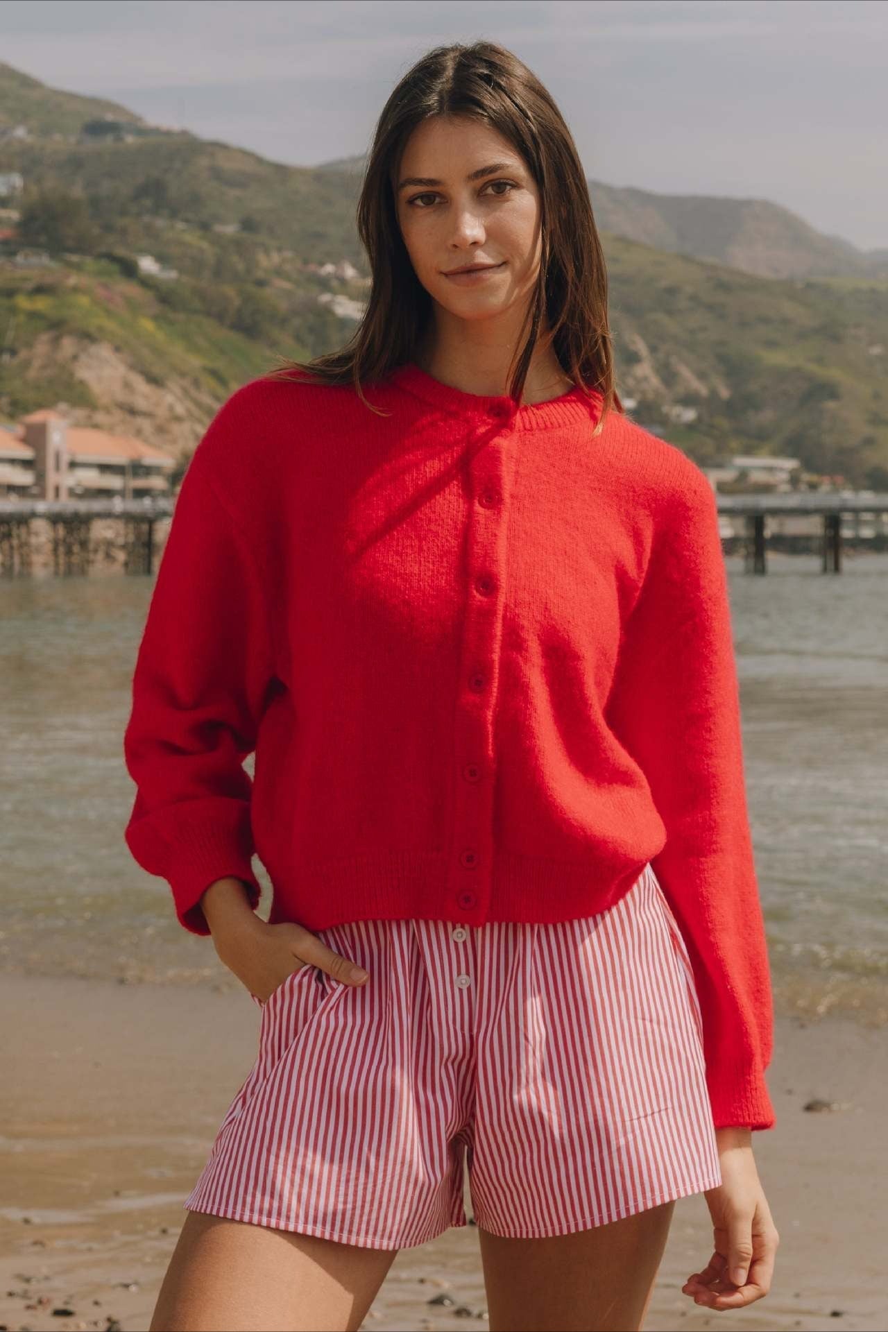 Versatile Knit Cardigan S / Red