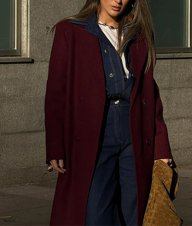 Burgundy Red Double Breasted Coat