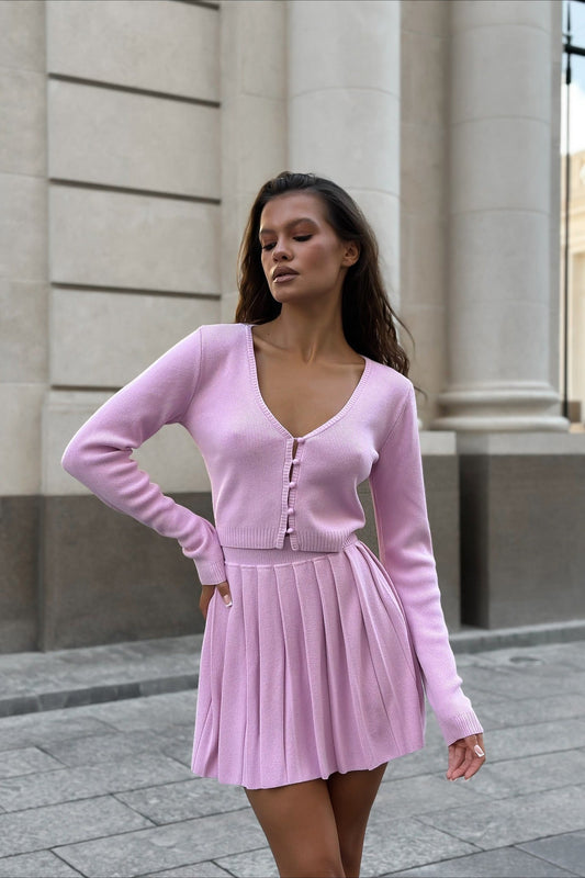 Sexy Strick-Crop-Top, zweiteiliges Rock-Set