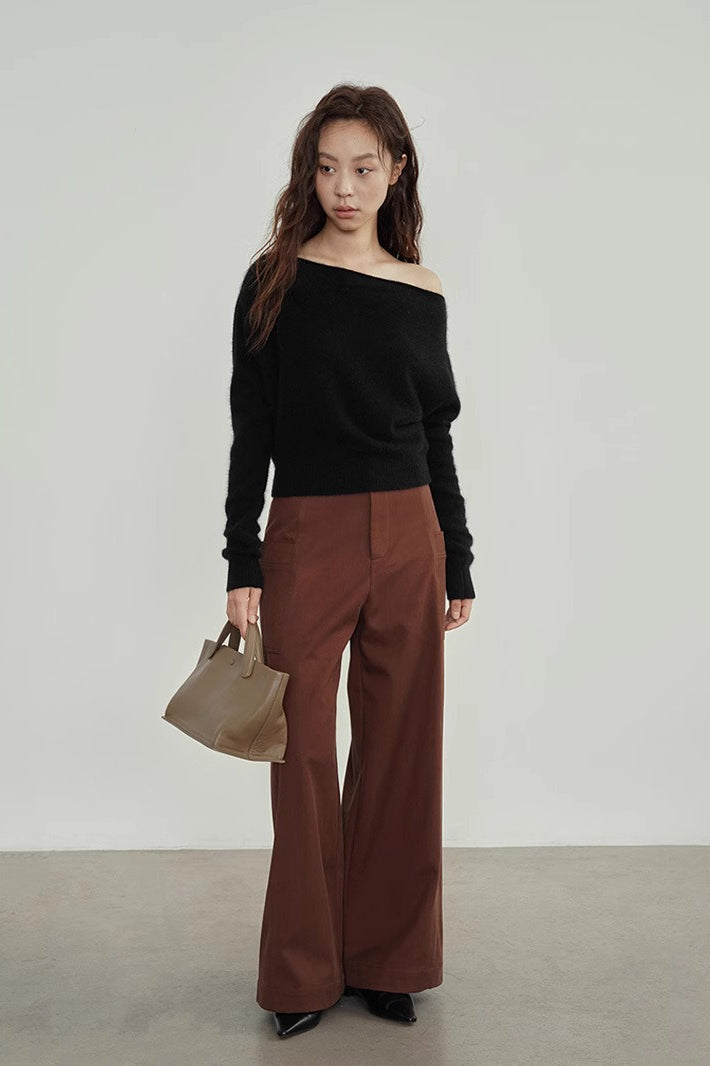 Raccoon Fur Off-Shoulder Cropped Slouchy Knit Top