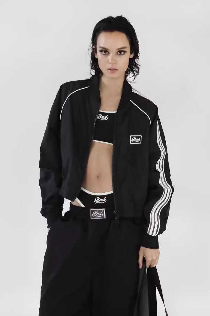 Embroidered Retro Bomber Jacket Black / S