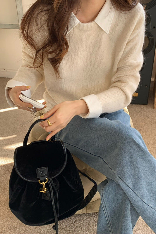 Layered Look Collared Knit Sweater White / One Size