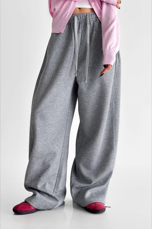 Elastic High-Waist Drawstring Wide Pants Grey / M
