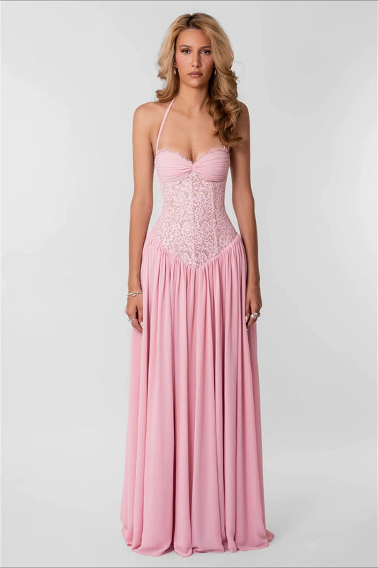 Lace Splice Flowy Hem Solid Cami Dress