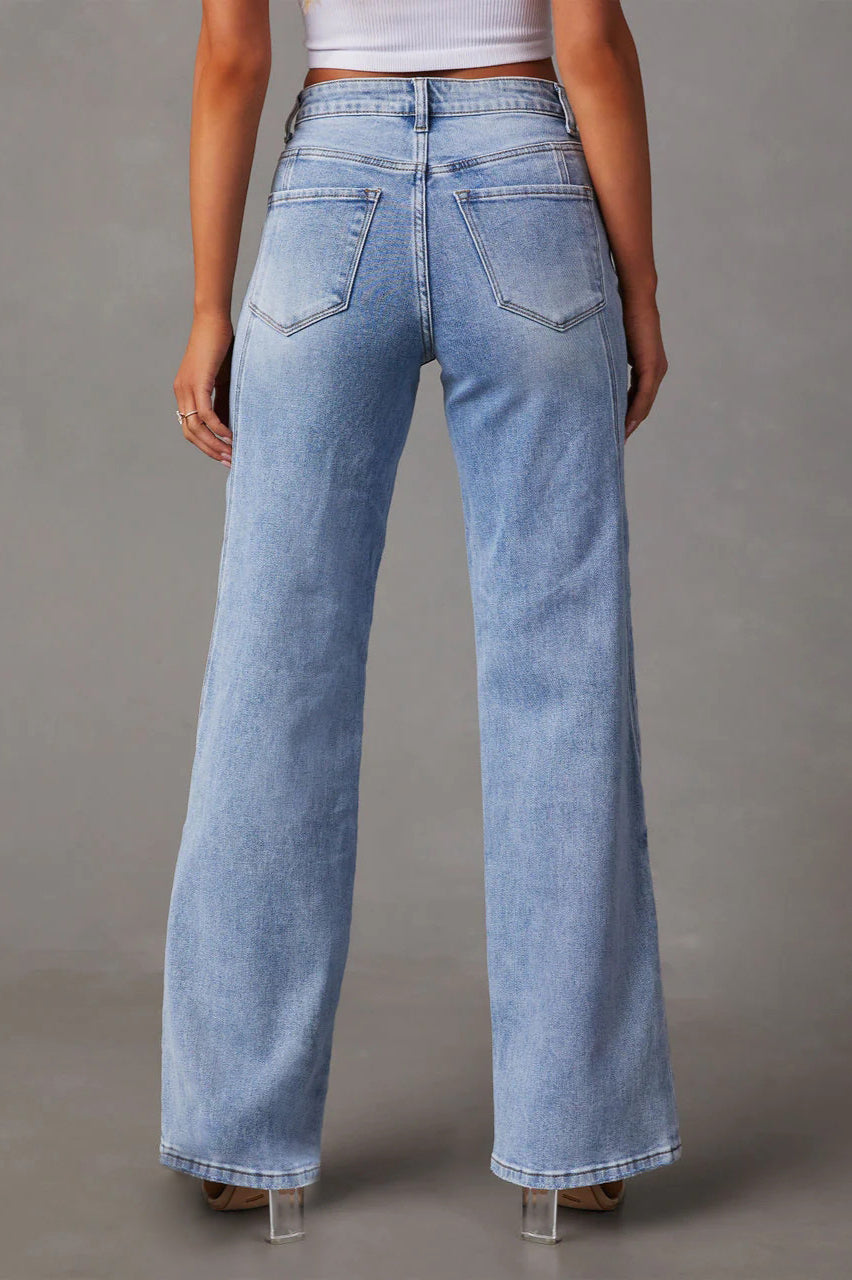 Washed Street Style Wide Leg Jeans