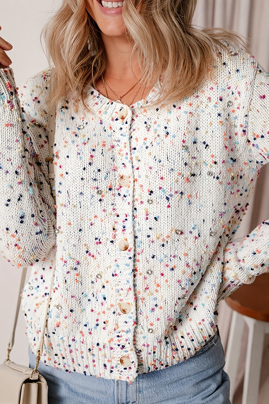 Multicolor Fleck Round Neck Cardigan