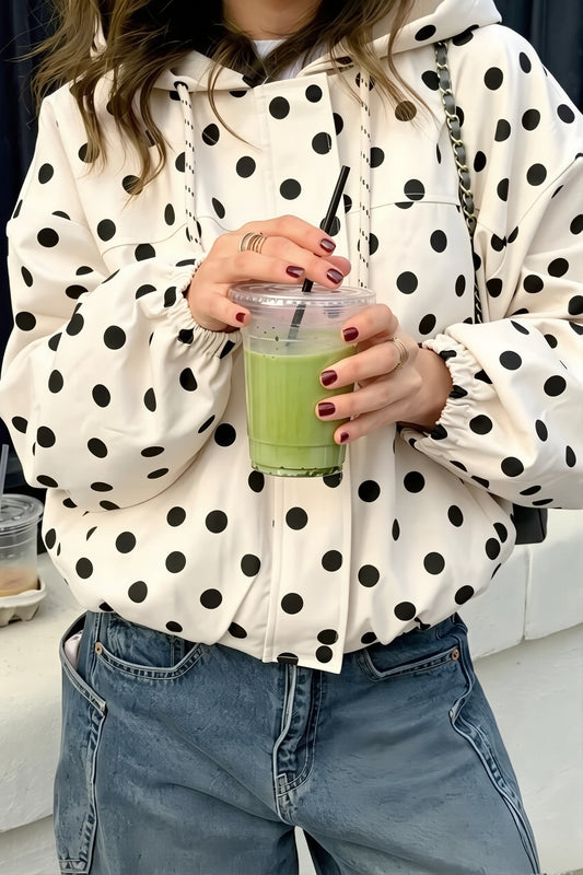 Polka Dot Hooded Cropped Coat