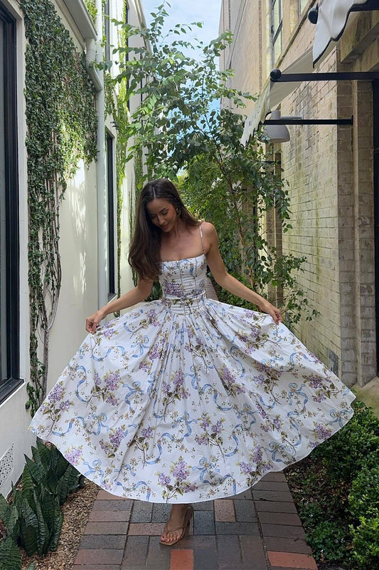 Sexy Cami Fitted Waist Elegant Floral Dress