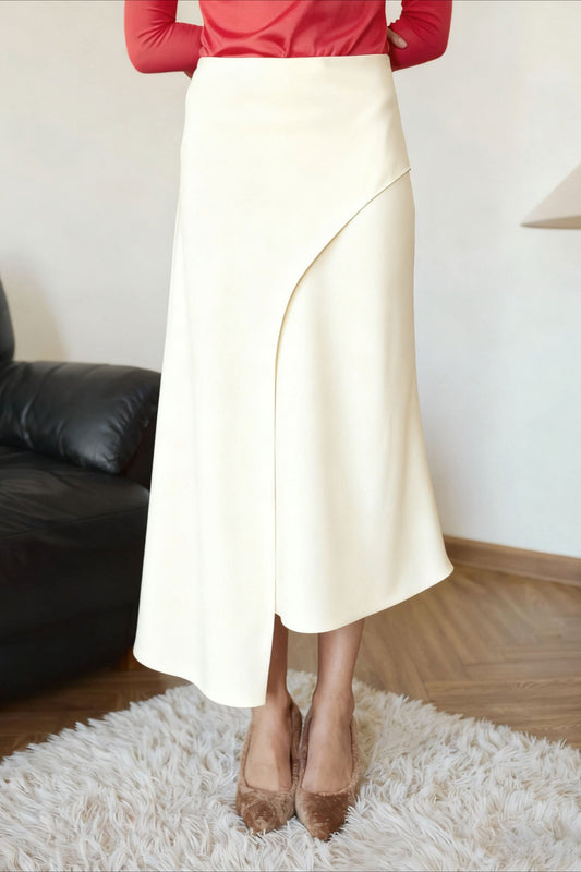 Asymmetric Satin Midi Skirt