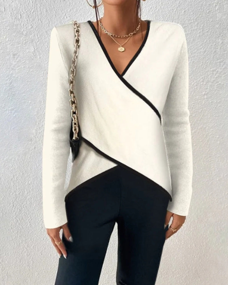 V-neck crossover sweater White 2023 f/w 23BF clothes spring Sweaters sweaters & cardigans Tops/Blouses