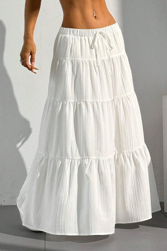 White Tie Waist A-Line Maxi Skirt