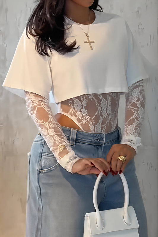 Layered Lace Panel Long Sleeve T Shirt