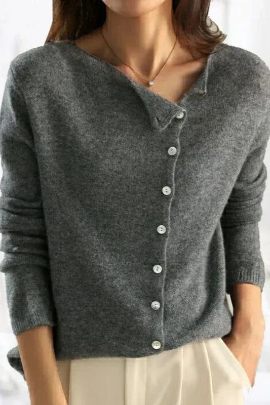Elegant Button Knit Cardigan Grey / S