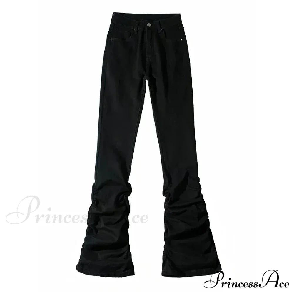 90S Retro Ruched Flare Halloween Pants Black / S