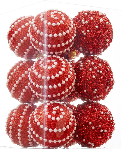 Shatterproof Red Christmas Ball Ornaments - Set of 12 - 70mm/2.76" - Holiday Party Decorations