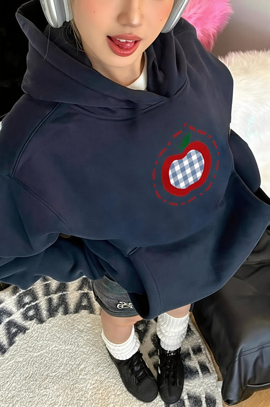 Plaid Heart Patch Pullover Hoodie